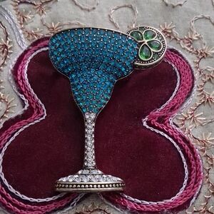 Heidi Daus Blue and Green Cocktail Glass Brooch